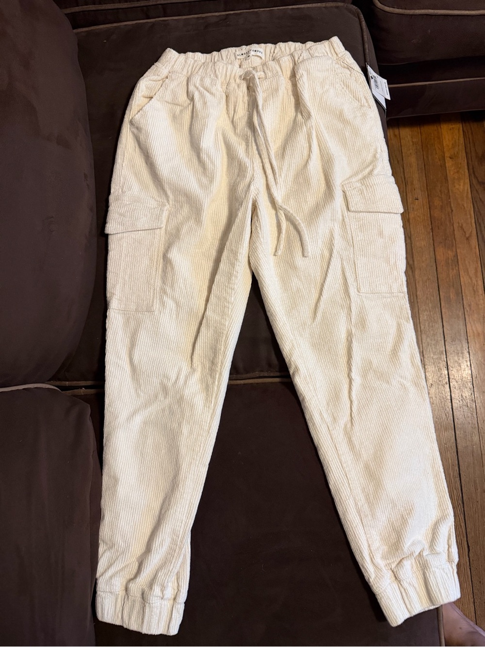 Almost Famous Cream Corduroy Cargo Jogger Pants